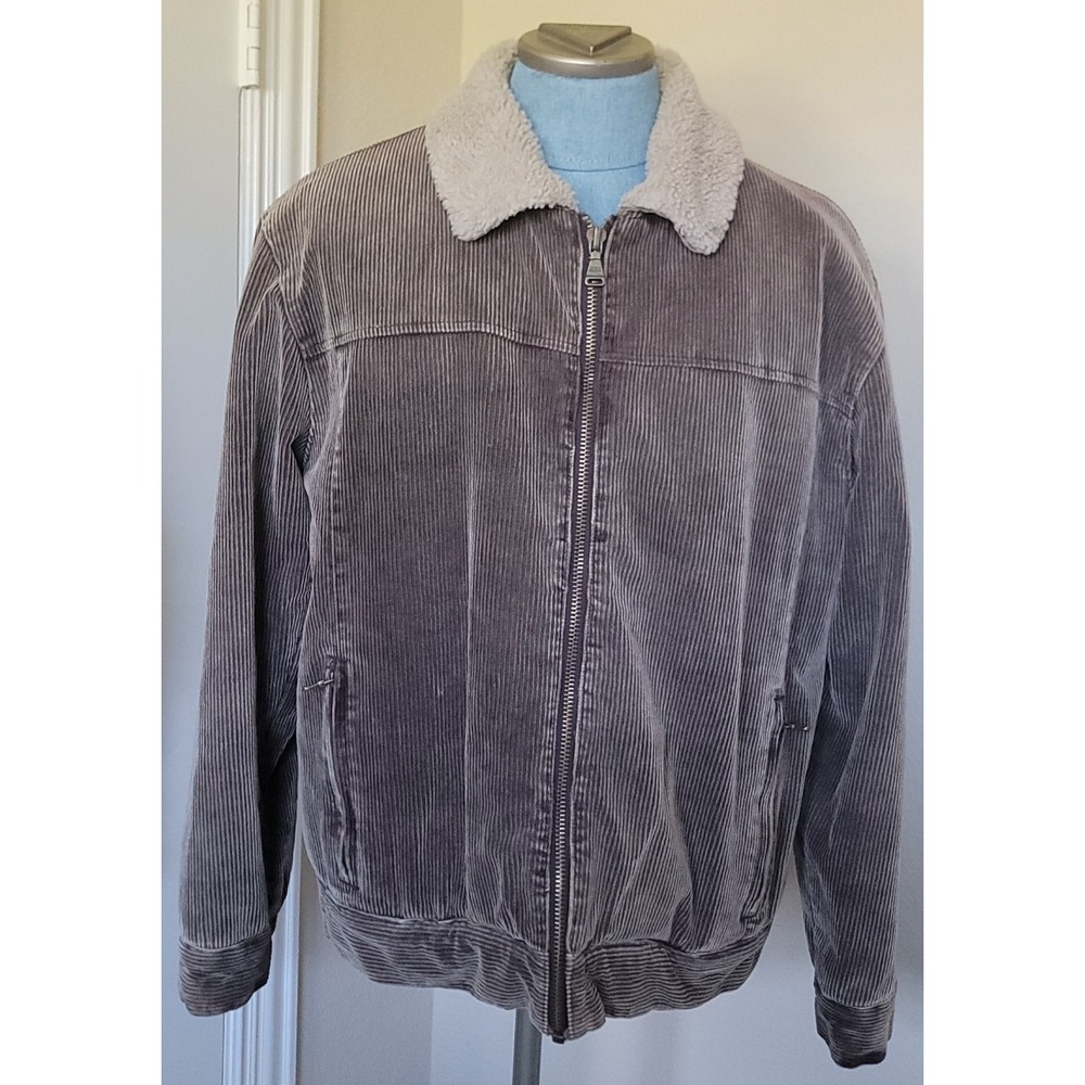 Steve Madden Men's Full-Zip Sherpa Lined Brown Corduroy Trucker Jacket Sz Large